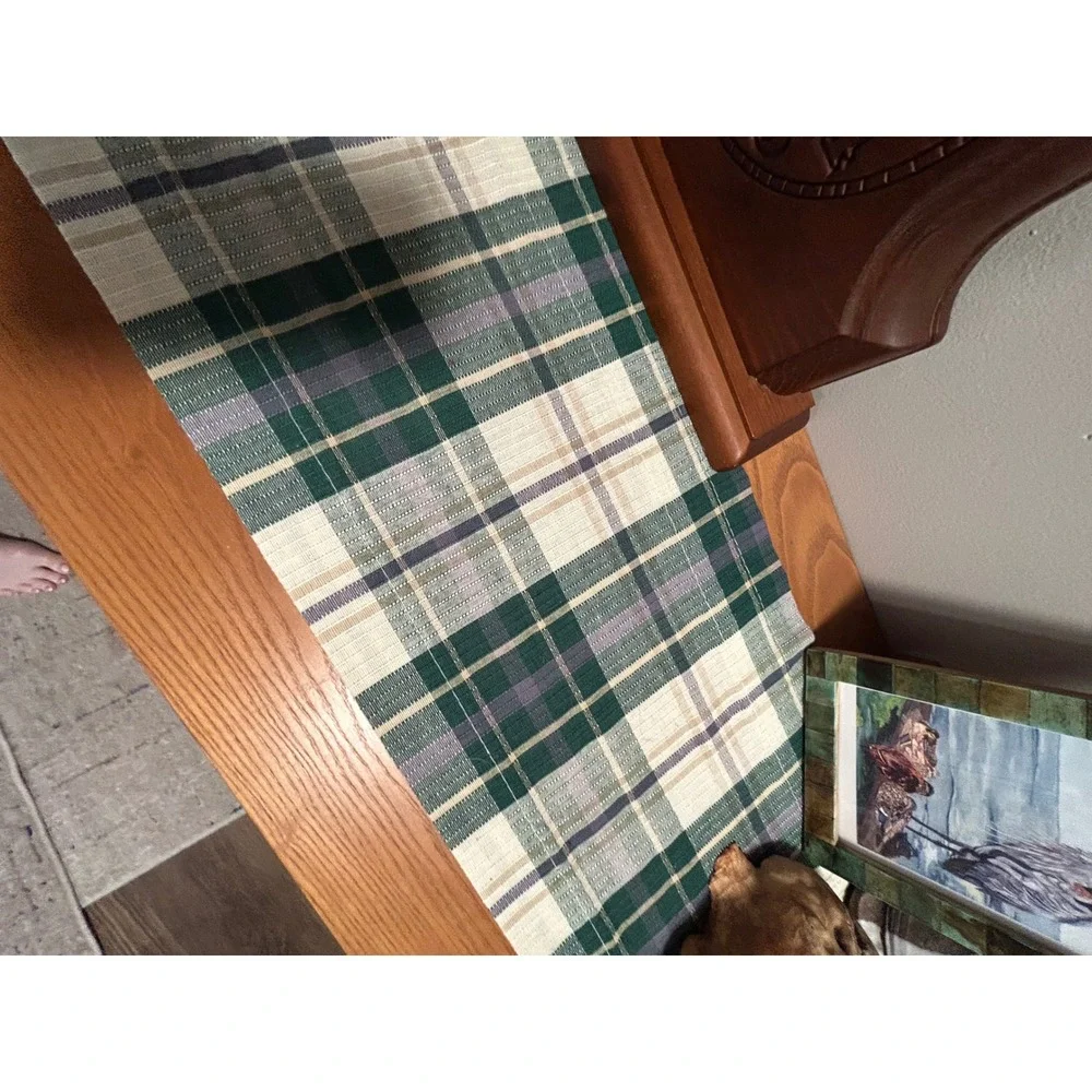 Vintage Sears Toughcord Green Plaid Valance/ Table Runner Perma-Prest x2